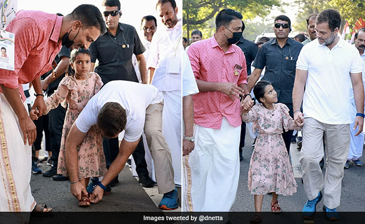 ‘எளிமையும் அன்பும்... இதுதான் இந்தியாவை இணைக்கும்’ - சிறுமிக்குக் காலணி அணிவித்த ராகுலுக்குப் புகழாரம்!