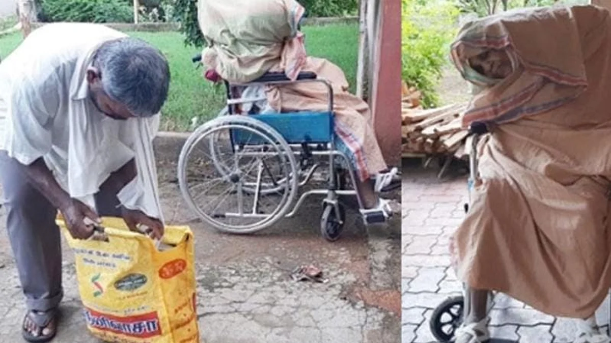 சக்கர நாற்காலியில் ராஜேஸ்வரியின் உடல்