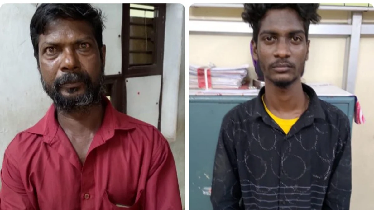 கைது செய்யப்பட்ட மதிவாணன், மாதவன்.