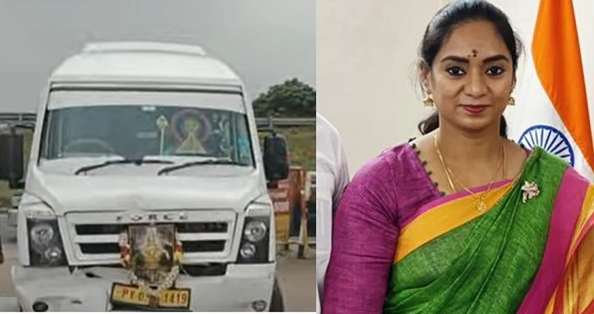 தேசிய நெடுஞ்சாலையில் அடுத்தடுத்து மோதிய வாகனங்கள்: உயிர் தப்பிய புதுச்சேரி பெண் அமைச்சர்