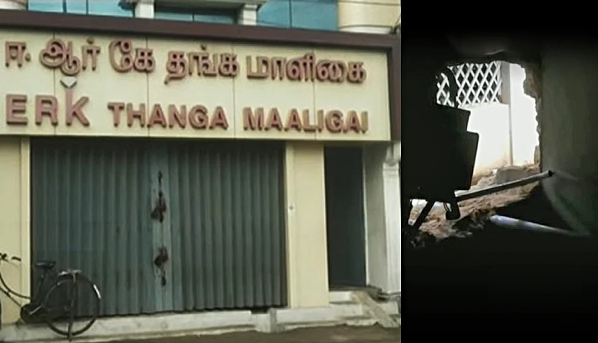 சுவரில் துளைபோட்ட கொள்ளையர்கள்; அதிகாலையில் அடித்த அலாரம்: பதறிய நகைக்கடை ஓனர்