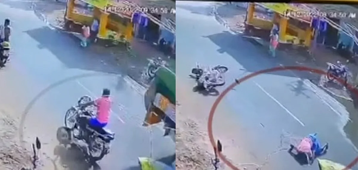 லாரியிலிருந்து அறுந்துவிழுந்த கயிறு: கழுத்தில் மாட்டி தூக்கி வீசப்பட்ட வாலிபர்: பதை பதைக்க வைக்கும் சிசிடிவி காட்சி