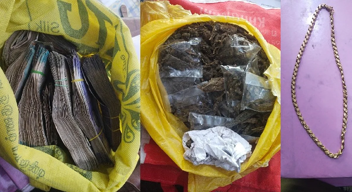 கஞ்சா, ஒரு லட்சம் ரூபாய், தங்க நகைகள் பறிமுதல்: போலீஸ் சந்தேகப்பார்வையில் 3 பேர் சிக்கினர்