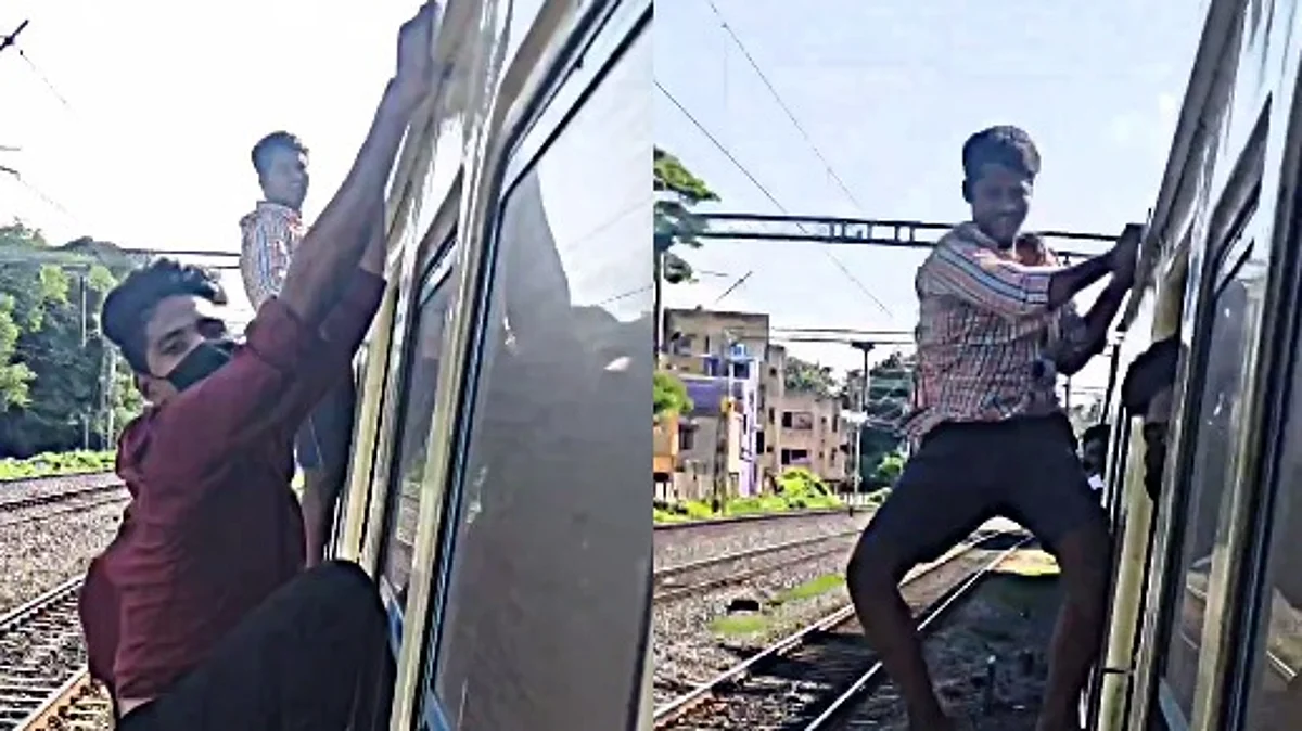 ரயில்களில் வாலிபர்கள் ஆபத்தான பயணம்: பதற வைக்கும் வீடியோ