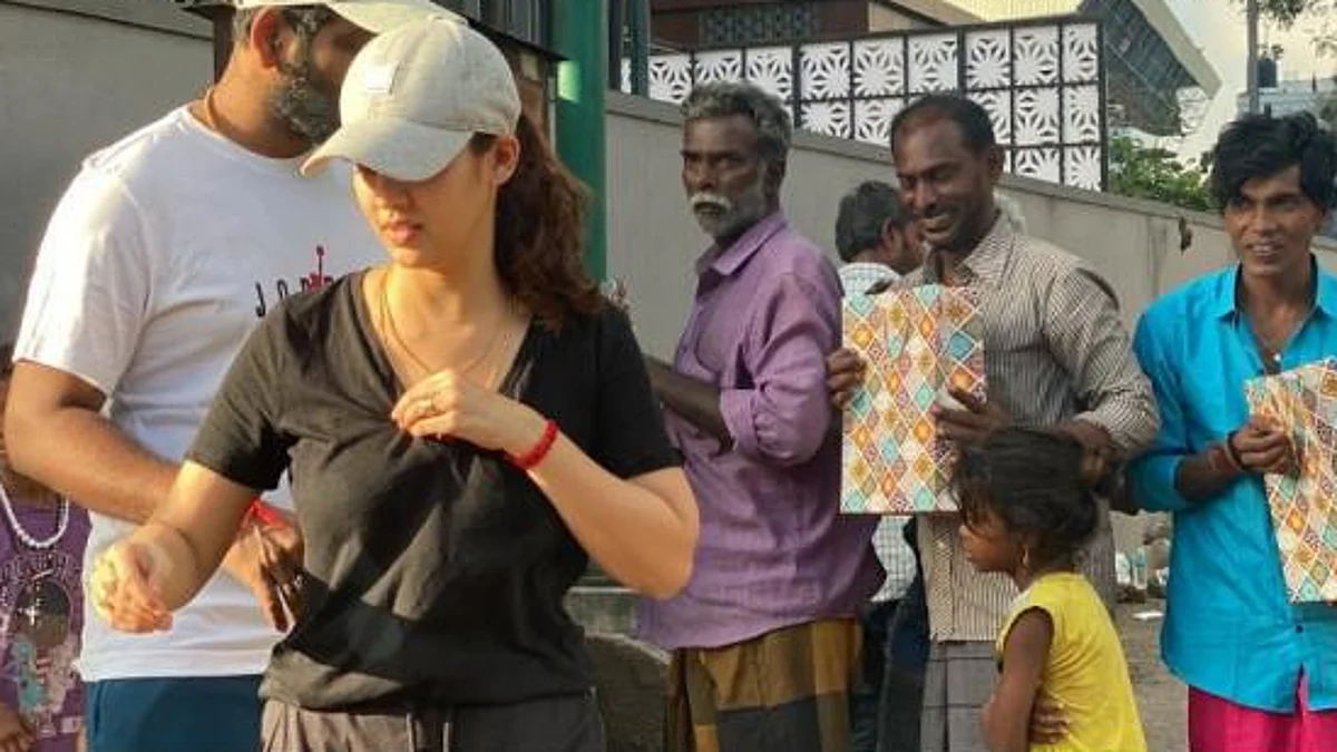 சாலையோர மக்களுடன் கிறிஸ்துமஸ்,புத்தாண்டு கொண்டாடிய நயன்தாரா: வைரலாகும் வீடியோ