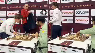 Magnus Carlsen reacts angrily after losing World Blitz Championship 2025