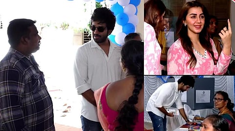 ஆதி மற்றும் அவரது மனைவி நிக்கி கல்ராணி ஆகியோர் நீலாங்கரை வாக்குச்சாவடியில் வாக்குகளைப் பதிவு செய்தனர்.