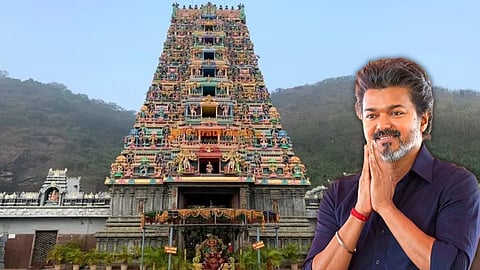 CM vijay visit vijayawada temple