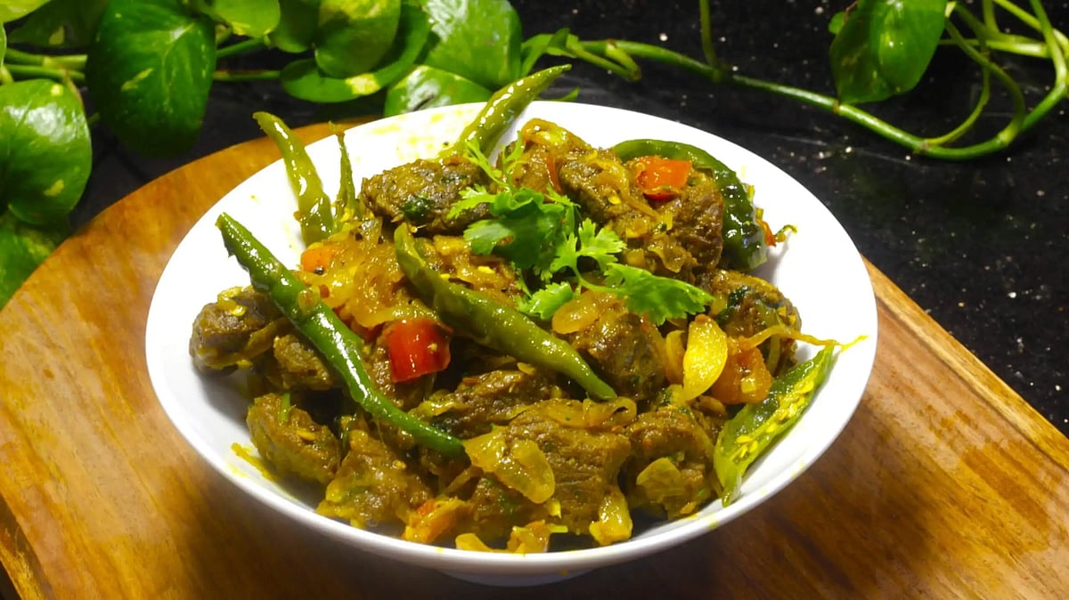 How to make delicious Green Chilli Mutton Roast in tamil