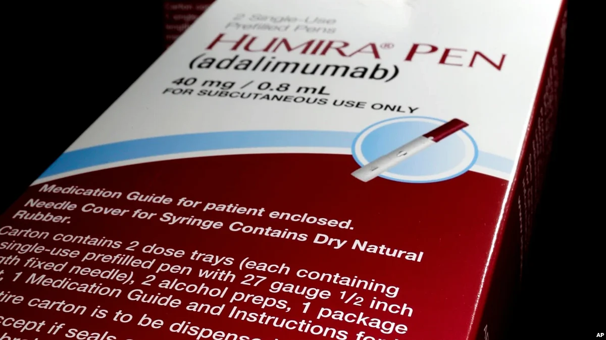 FILE - AbbVie's signature drug Humira is shown in this photo illustration, in Houston, Texas, July 18, 2014.