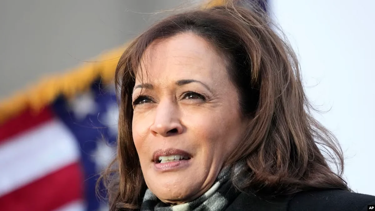FILE - Vice President Kamala Harris addresses the crowd near the 95th Bridge over the Calumet River, Jan. 4, 2023, in Chicago.