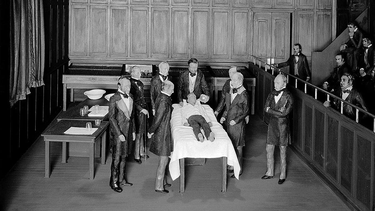 On October 16th, 1846, in the surgical amphitheater of Boston's Massachusetts General Hospital, William Morton, an American Dentist gave the first successful public demonstration of the anesthesia using nitrous oxide. He administered Nitrous oxide to a patient named Glenn Abbott.