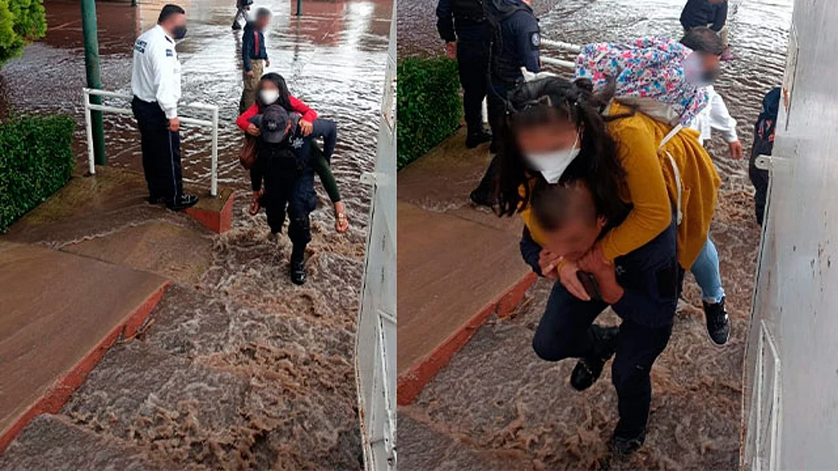Auxilian a niños atrapados en una escuela inundada en Morelia
