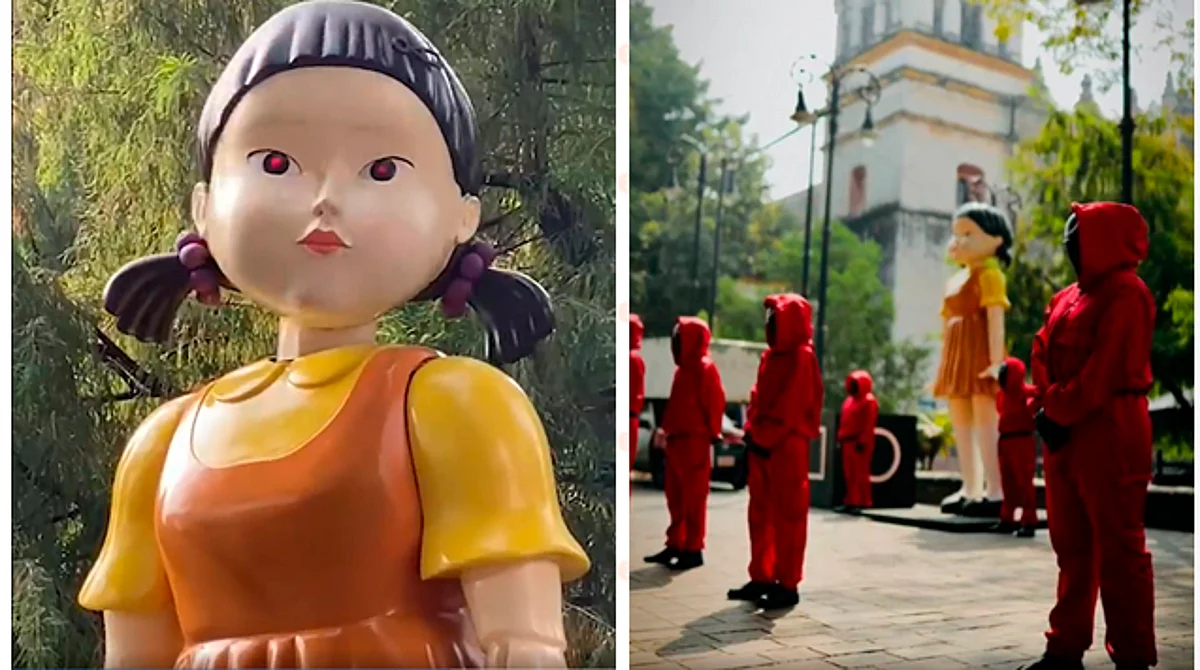 Netflix instala muñeca de El Juego del Calamar a unas horas de Morelia