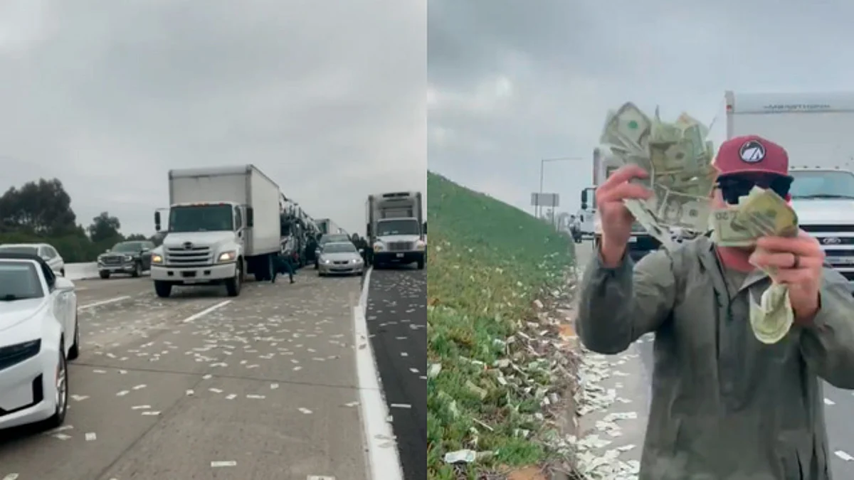 "Llueven" billetes en una carretera; automovilistas se detienen a recogerlos
