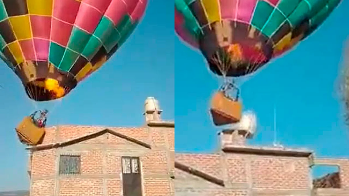 ¡Terror en las alturas! Globo aerostático choca con casa y tira tinaco