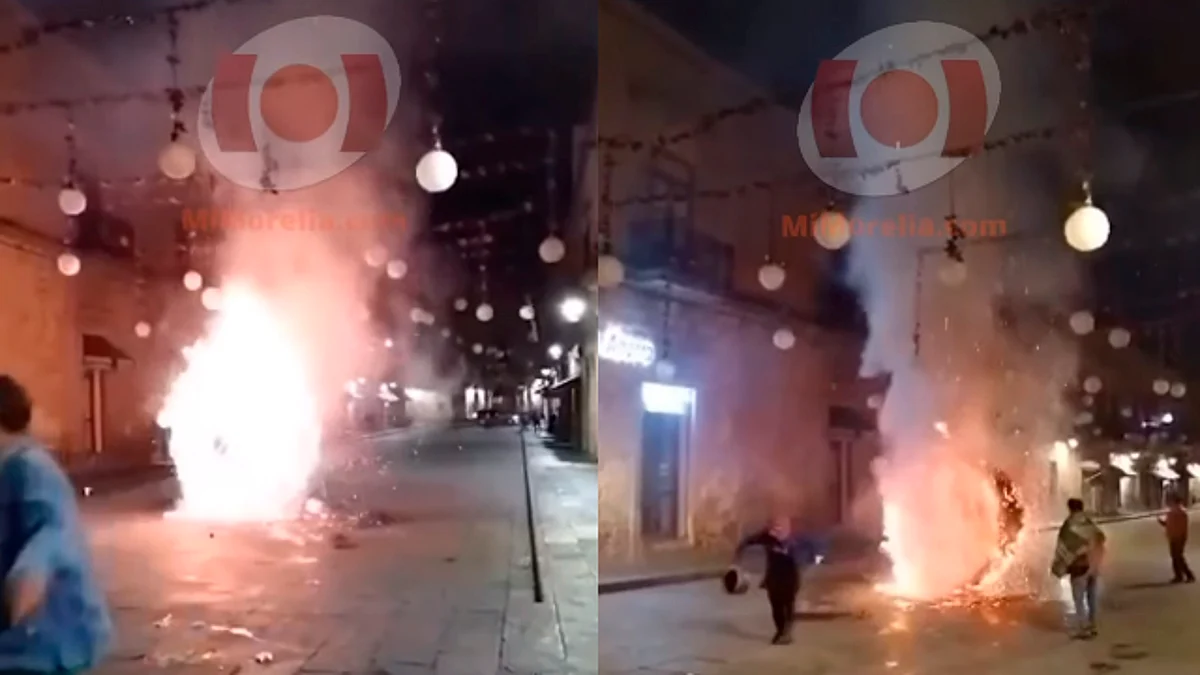 Se incendia adorno navideño en el Centro Histórico de Morelia