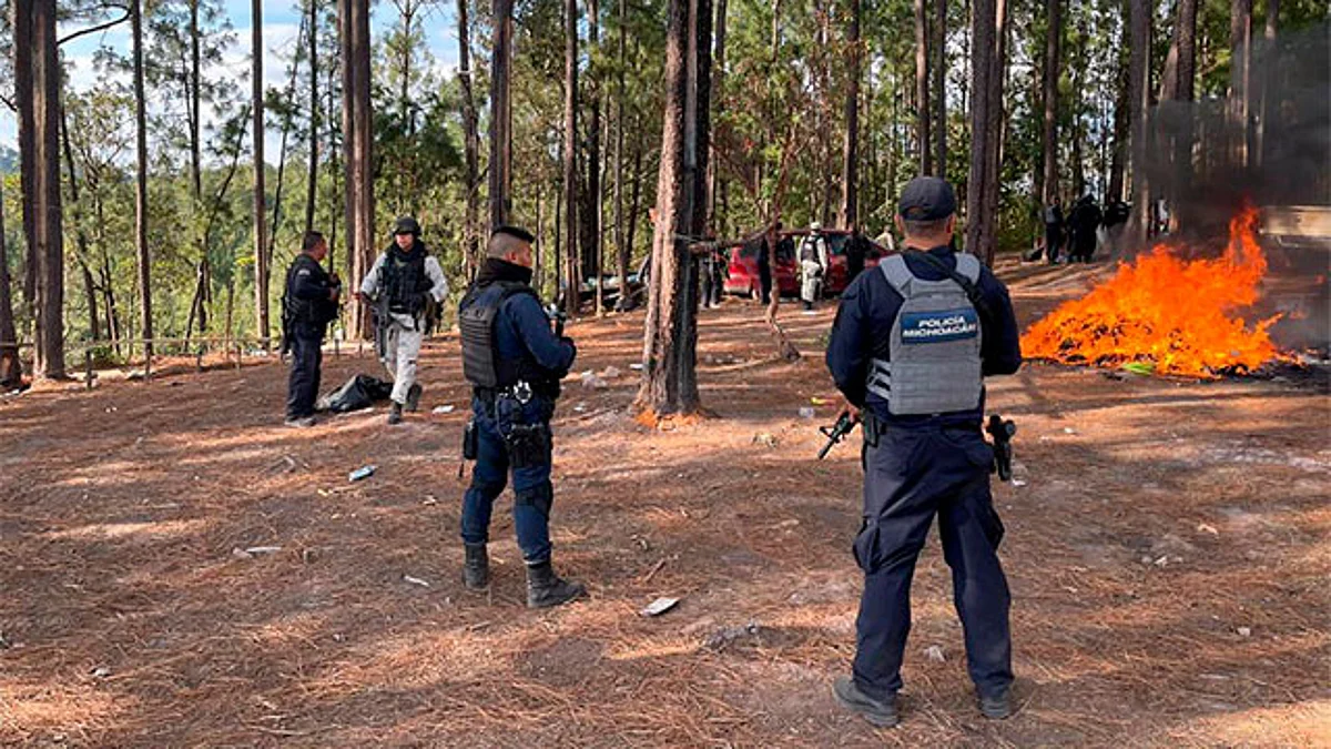 SSP y fuerzas federales desmantelan campamentos al oriente de Michoacán