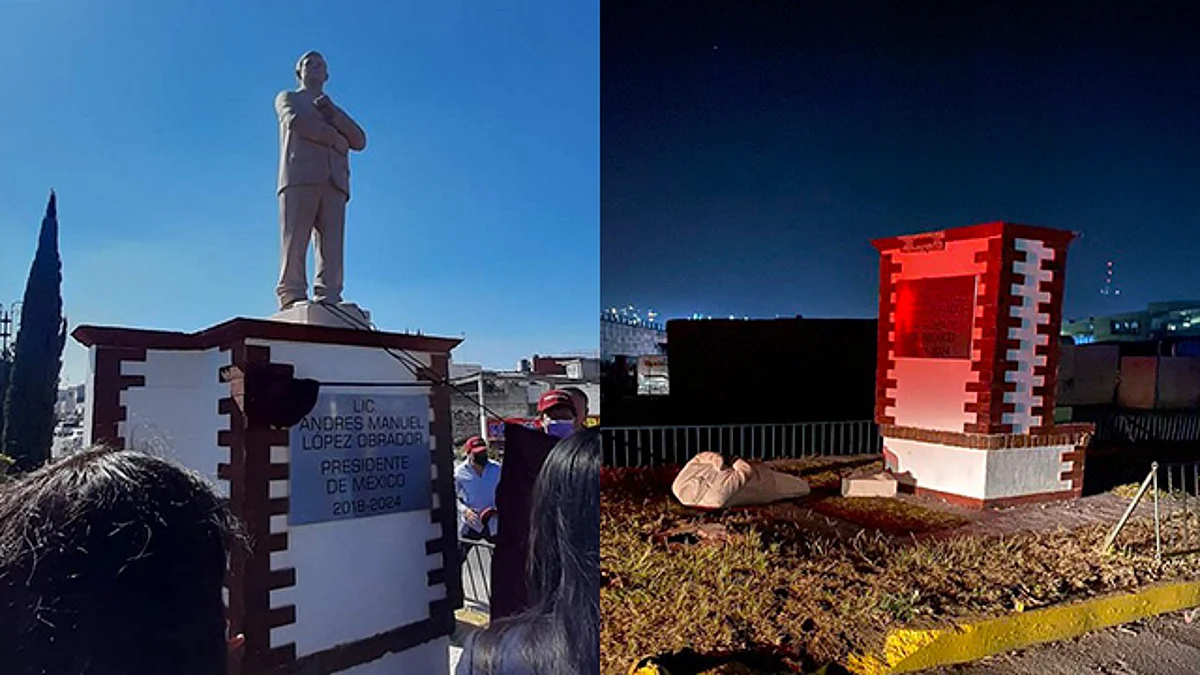 Derriban estatua de AMLO recién inaugurada en Atlacomulco