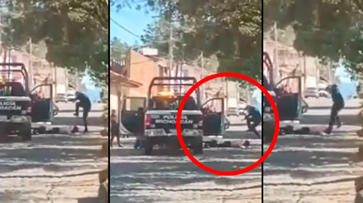 Policía patea en la cabeza a detenido en Pátzcuaro, Michoacán