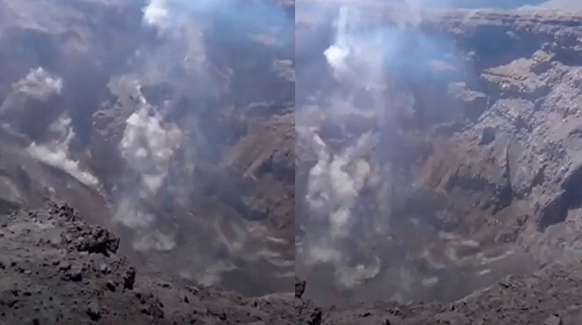 En el video se observa a las grandes columnas de humo que emanan del centro del cráter