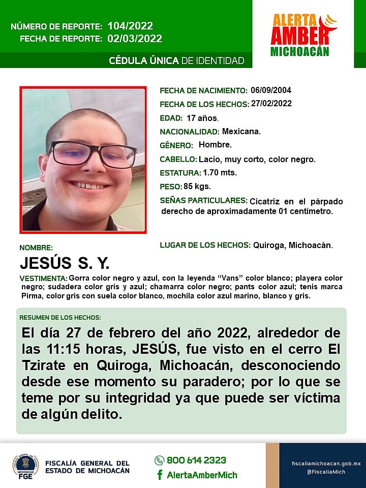 Emiten Alerta Amber por seminarista desaparecido en cerro de Quiroga,  Michoacán