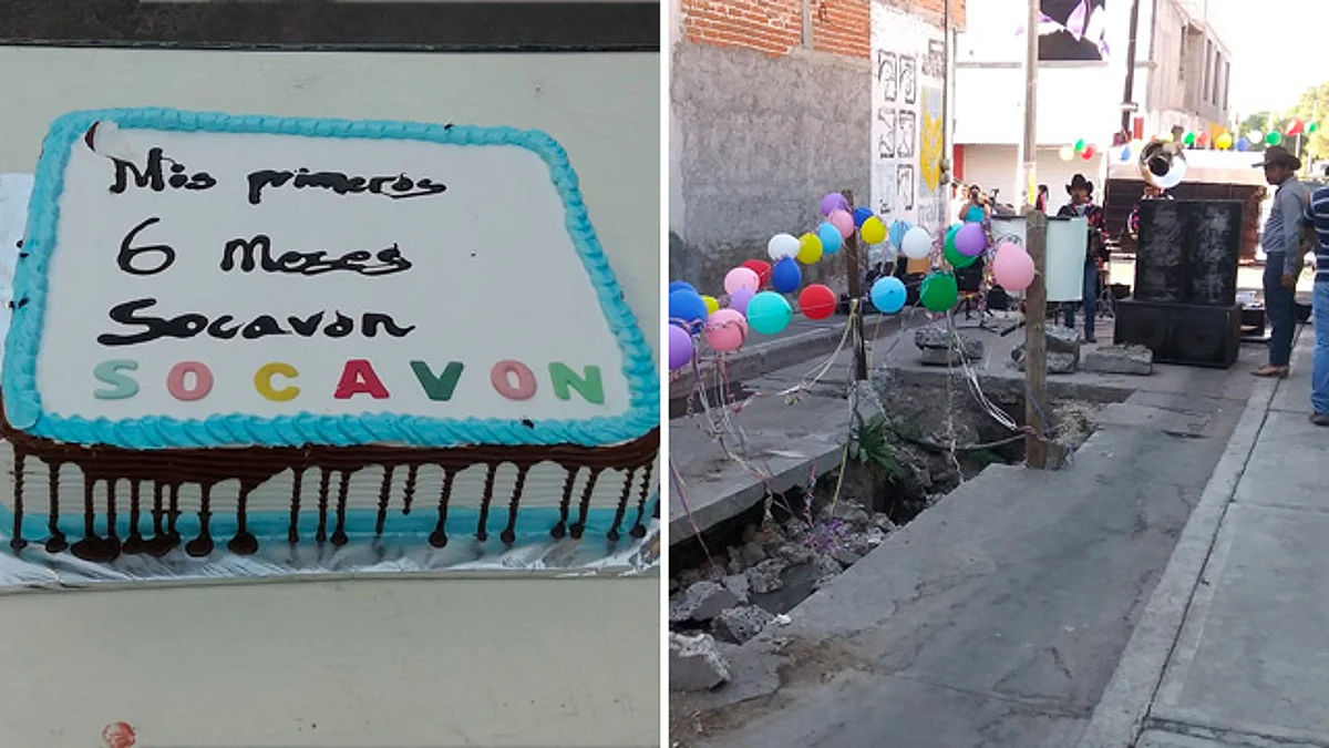 Hacen fiesta para celebrar los primeros 6 meses de un socavón en Álvaro Obregón
