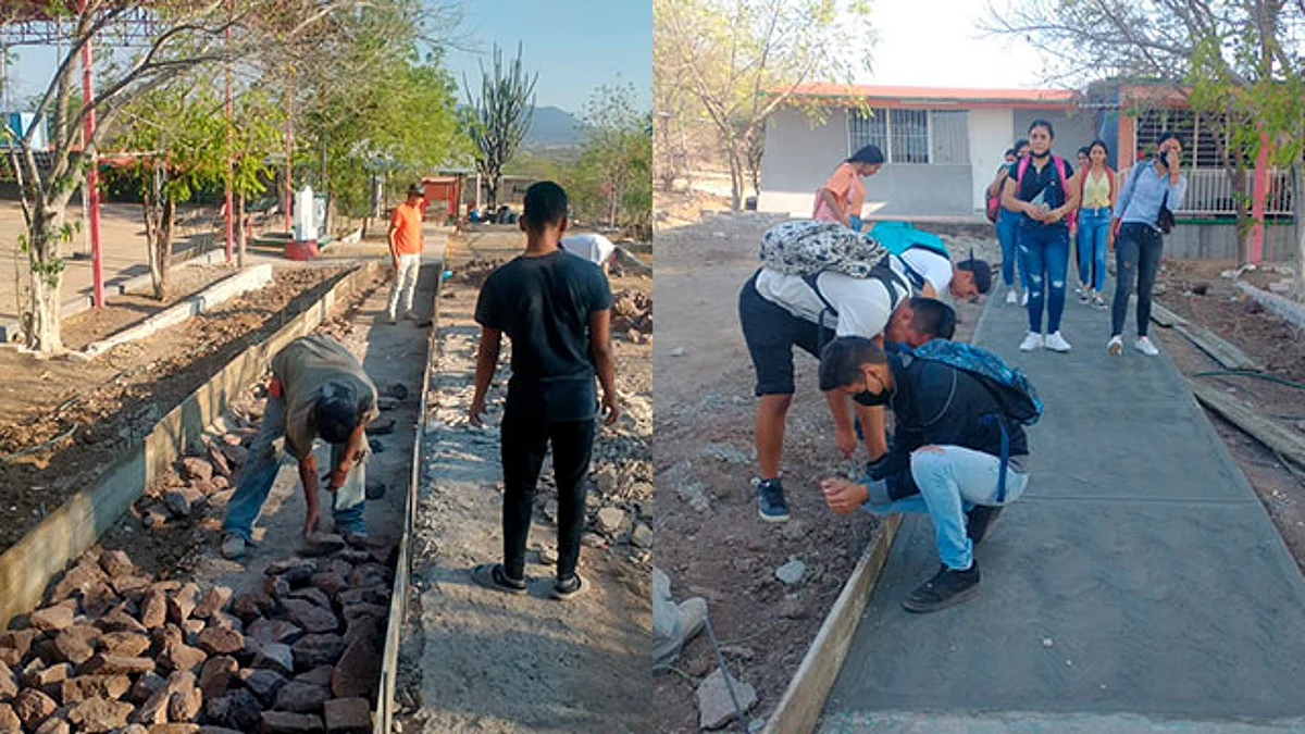Alumnos y padres de familia construyen andador en Cemsad Las Cañas del Cecytem