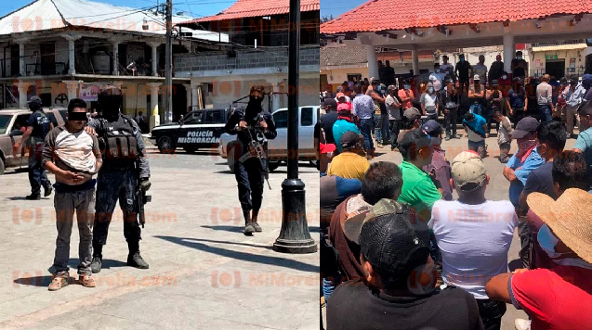 Pobladores capturan a 2 roba carros y los exhiben en plaza de Angahuan
