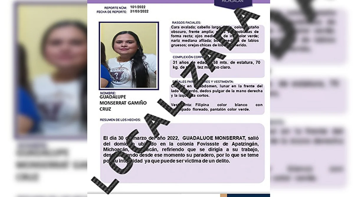 Localizan con bien a Guadalupe Monserrat, médico desaparecida en Apatzingán