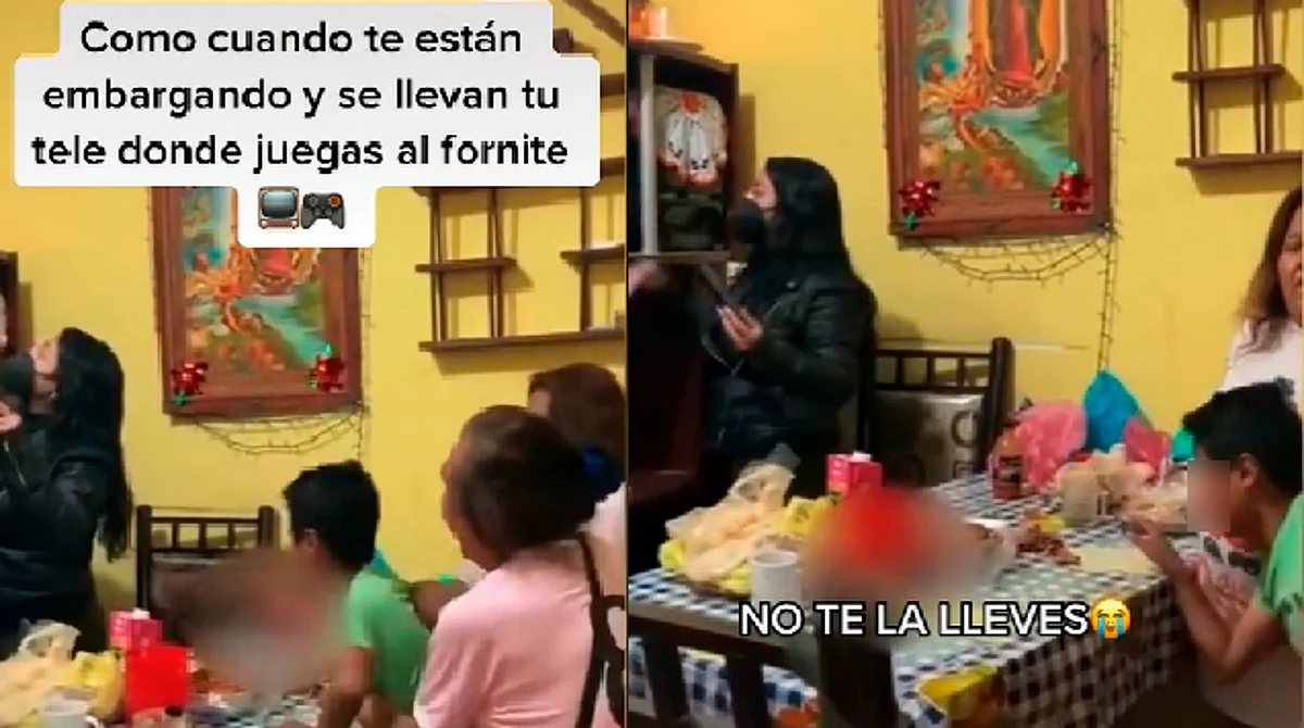 ¡No te la lleves! Niño llora al ver que embargan su televisión