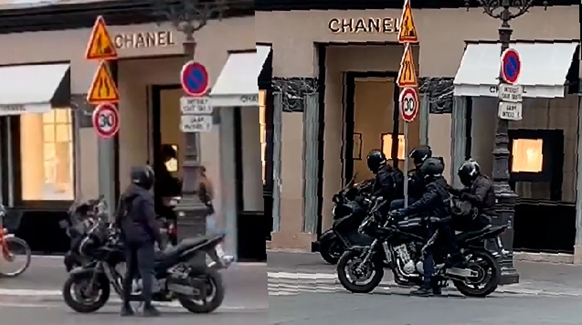 Gracias a videos que circulan en redes sociales se muestra el justo momento en que las personas salen de la tienda vestidas de negro y cubiertas con casco