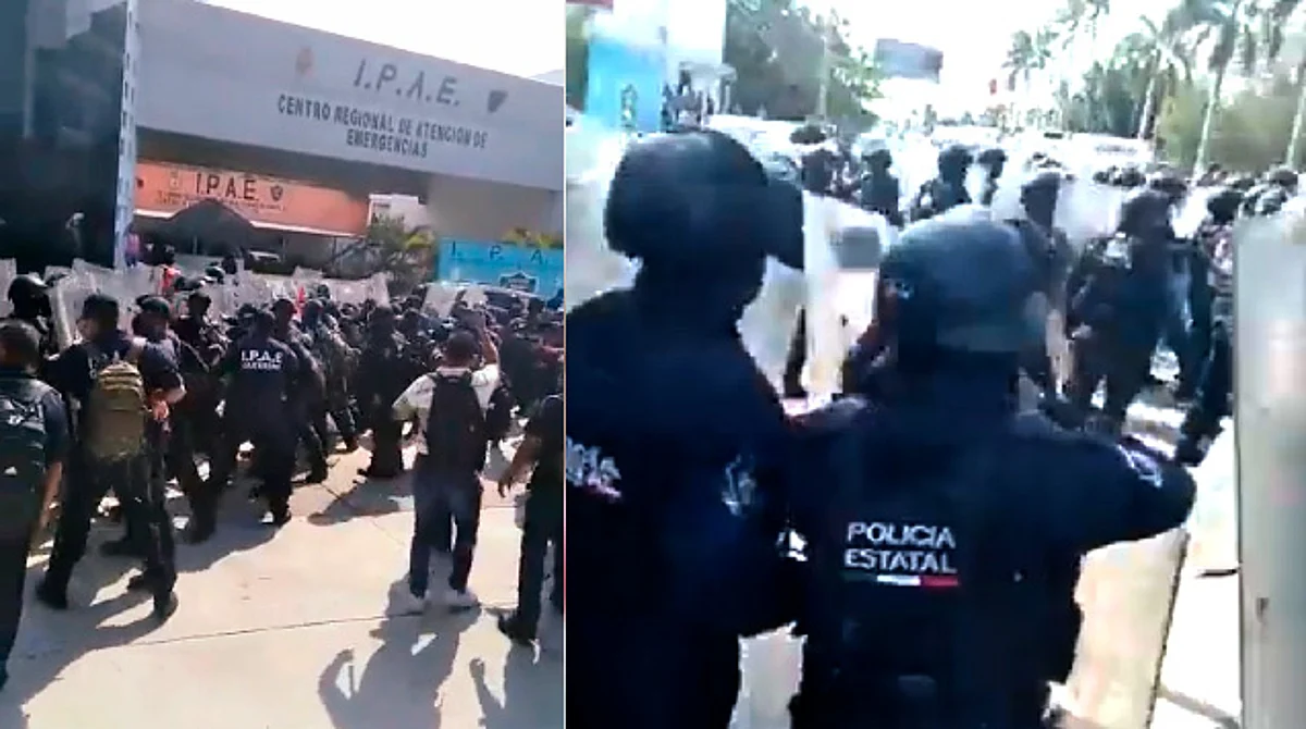 Poco después de que diera inicio la protesta arribó al lugar un grupo de policías antimotines para dispersar a los manifestantes hecho que causó una confrontación entre los oficiales