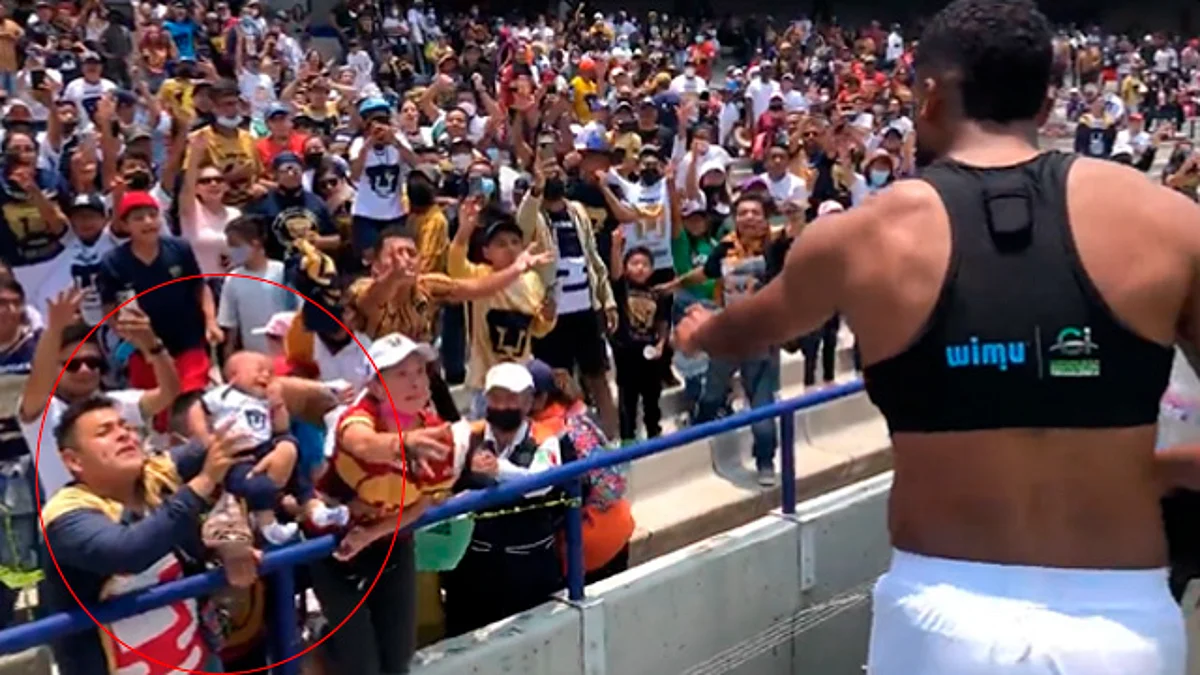 Critican a papá que puso en riesgo a su bebé por conseguir playera de Pumas