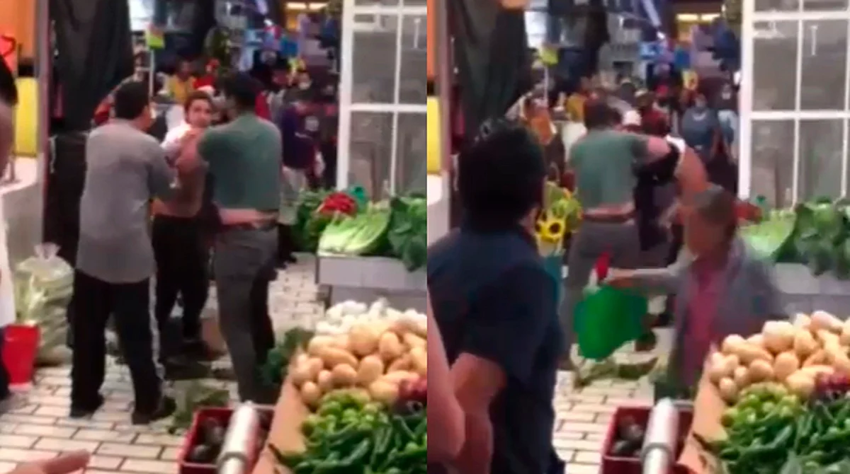 Se unió a la pelea una señora que terminó en el suelo
