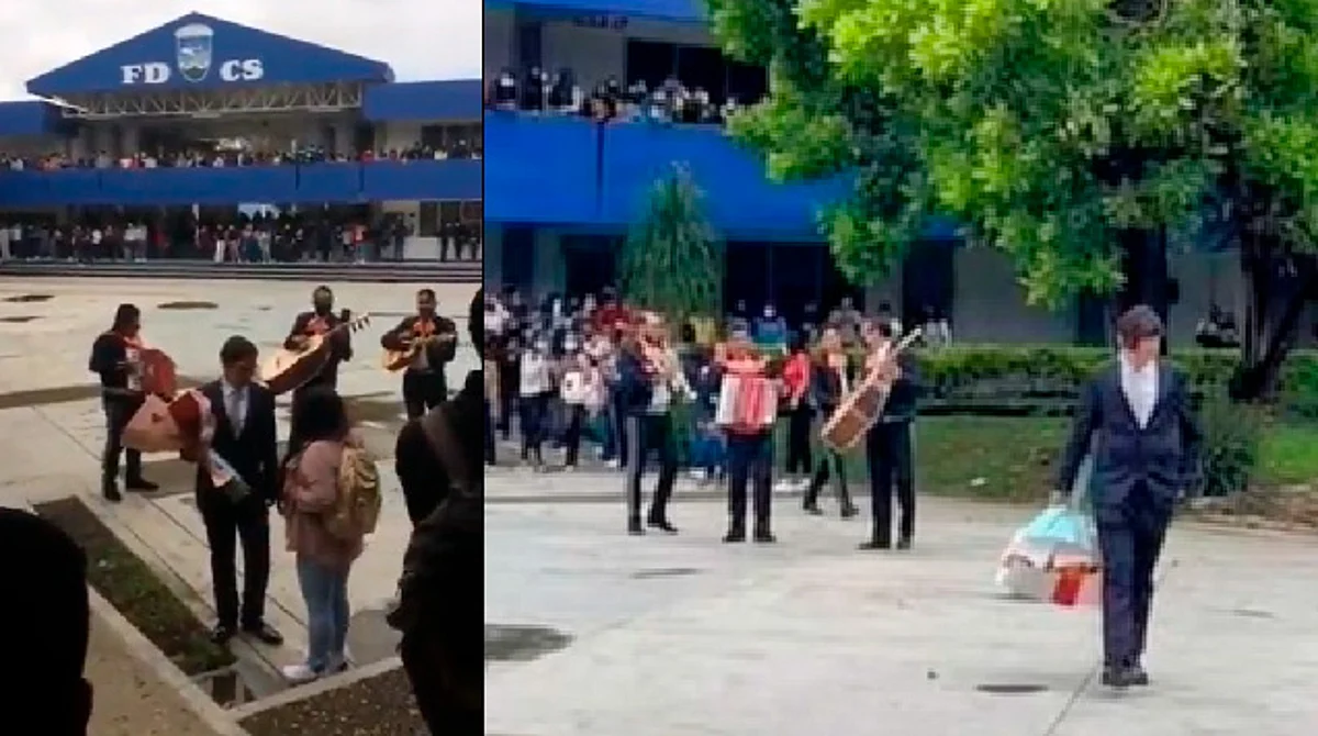Joven declara su amor con mariachi en medio de escuela, lo rechazan y se viraliza