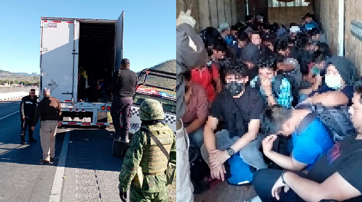 Rescatan más de 100 migrantes que viajaban en caja de un tráiler en Nuevo León