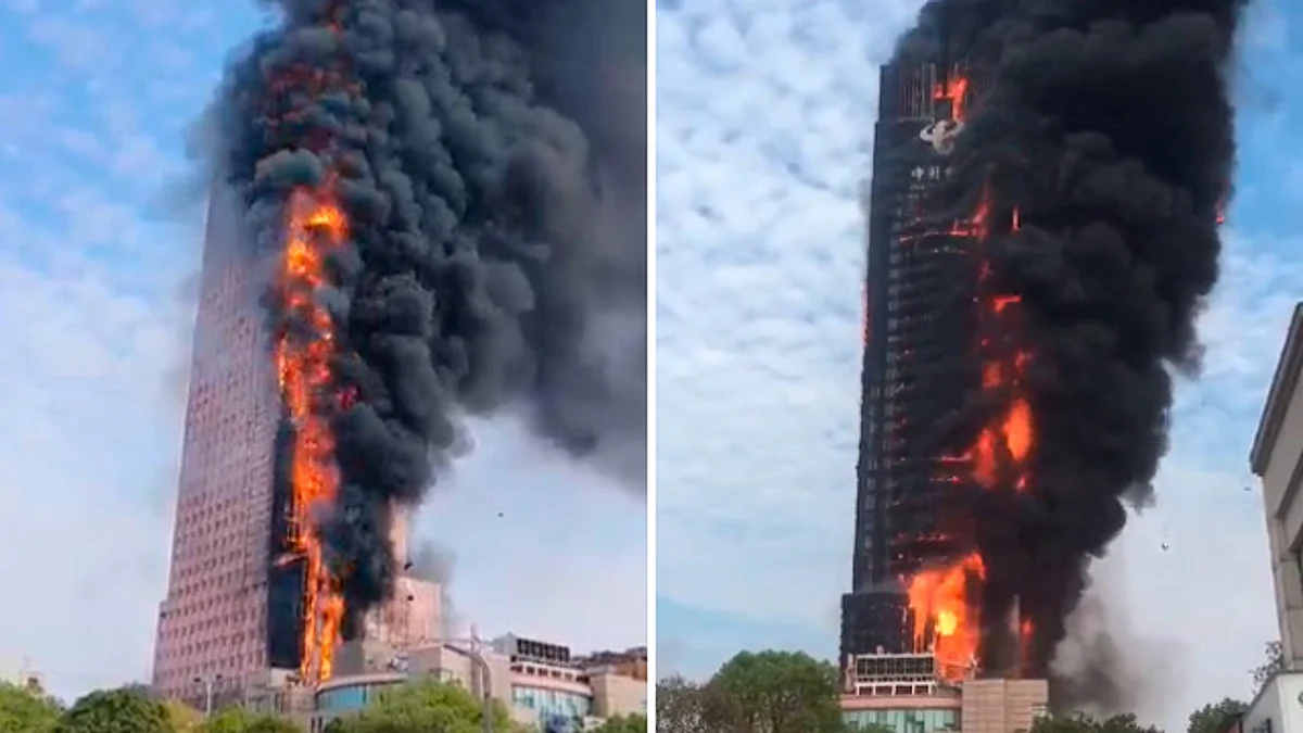 Rascacielos en China sufre voraz incendio; no se reportan fallecidos
