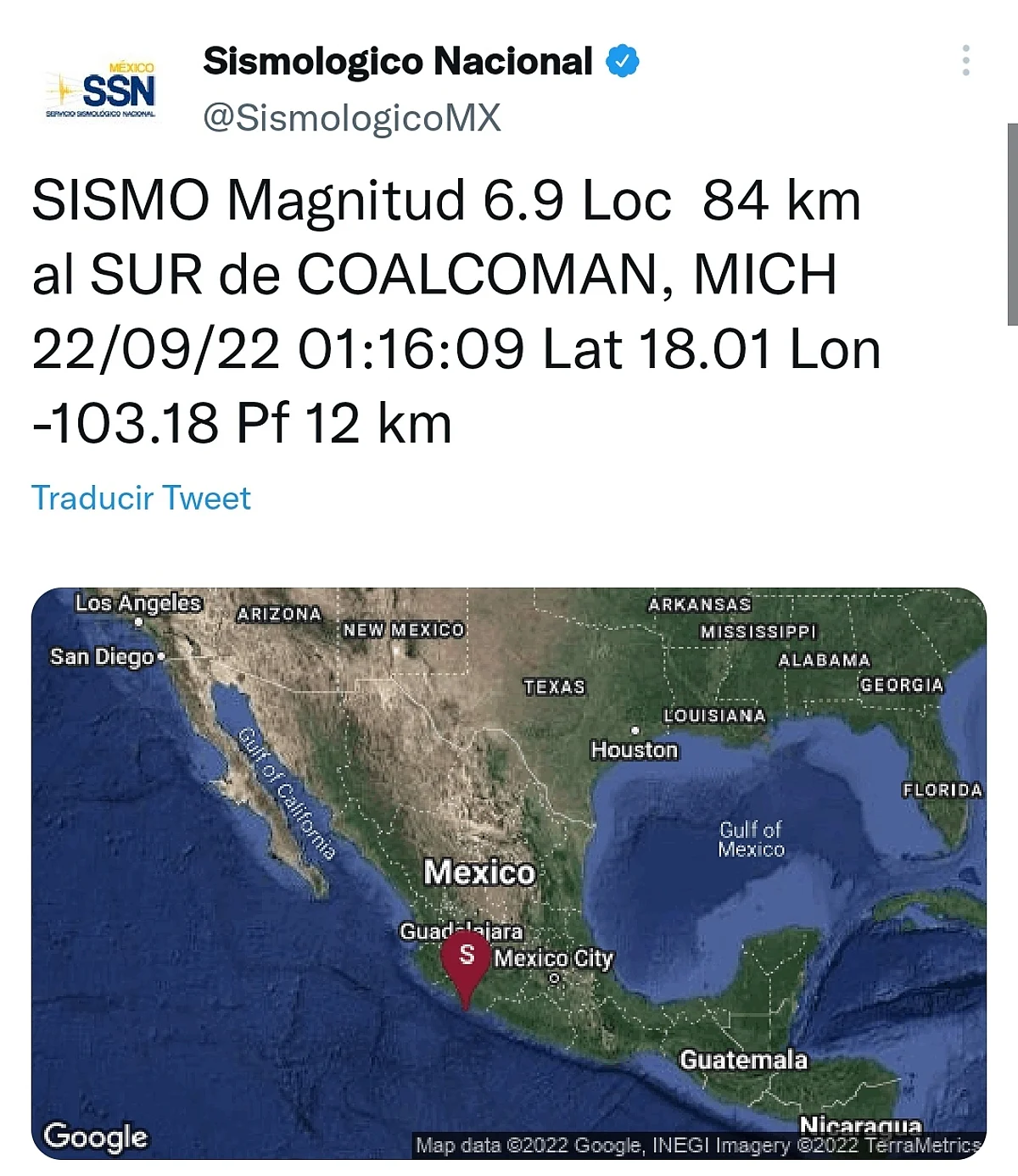 Sismológico nacional reporta nuevo sismo en Coalcomán; activó alerta sísmica
