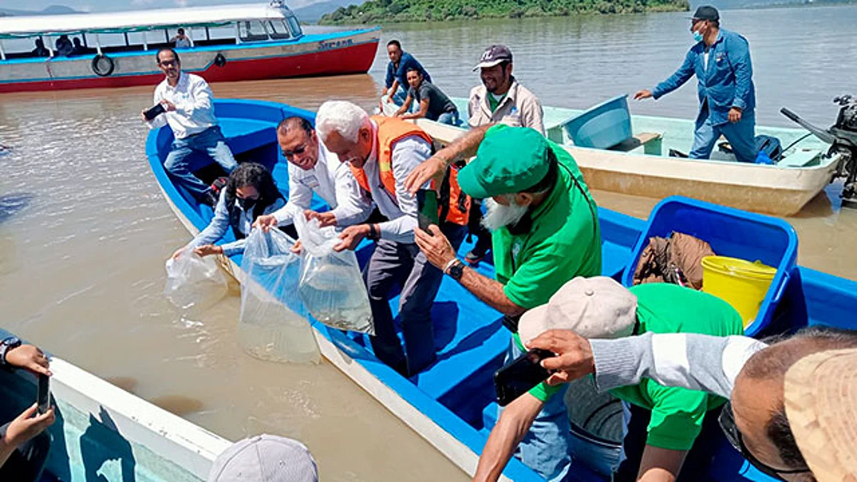 Expuso que estas acciones, en conjunto con la siembra de cinco mil juveniles de pescado blanco y cinco mil juveniles de acúmara, beneficiarán a más de dos mil familias que dependen de la pesca, el turismo y la gastronomía