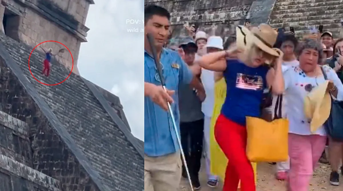 Mujer se sube a pirámide de Chichen Itzá, la bajan a gritos y hasta piden su "sacrificio"