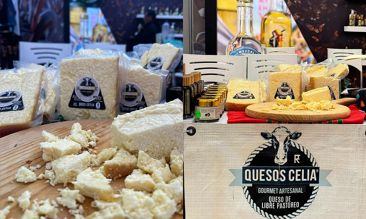 El queso Cotija que se exhibe en la Feria de León se produce en el Rancho El Varillal, ubicado en los alrededores de Cotija