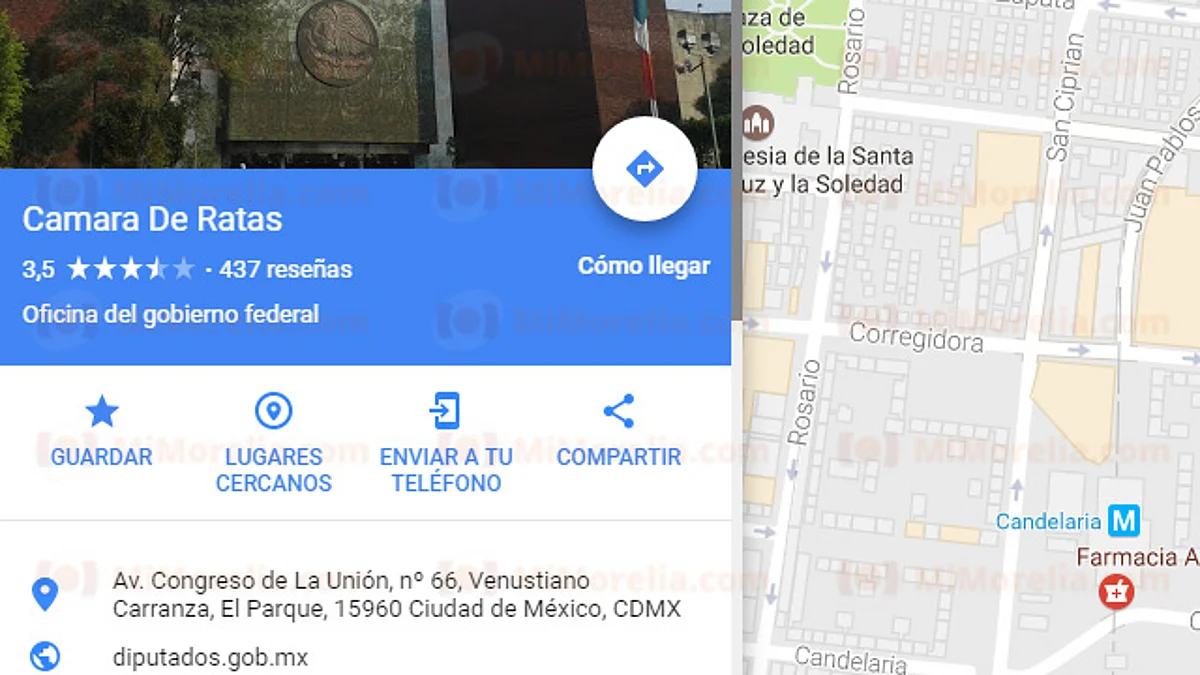 Cámara de Diputados aparece como “Cámara de Ratas” en Google Maps