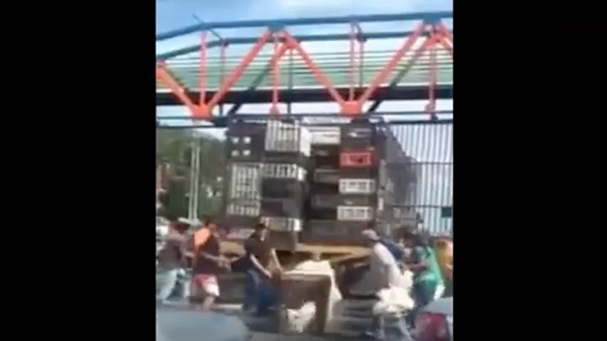 Video: Por escasez de alimentos, Venezolanos saquean un camión con pollos