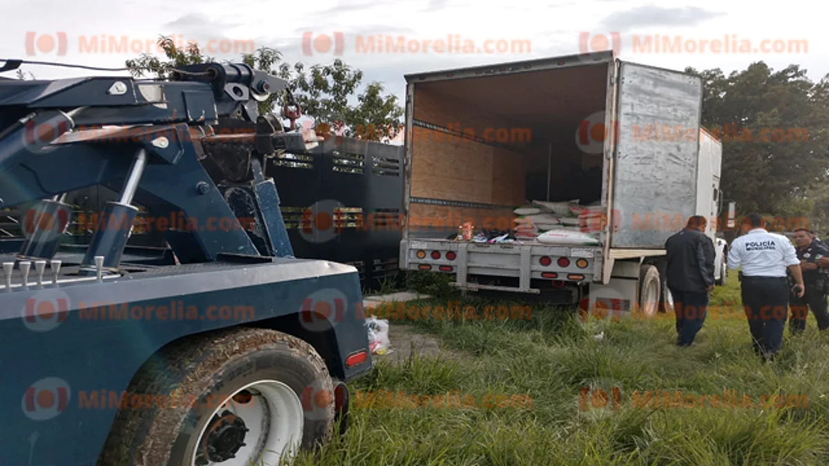 Aseguran camión con despensas y banderas de partido político en Morelia