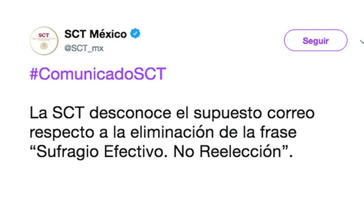 Rechaza SCT eliminación de frase “sufragio efectivo, no reelección”