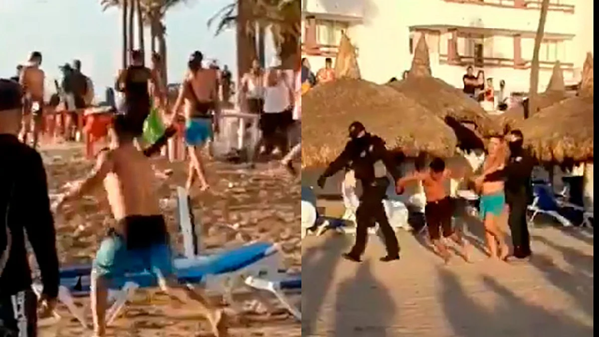 Aficionados de Chivas y Mazatlan FC se agarran a sillazos en la playa