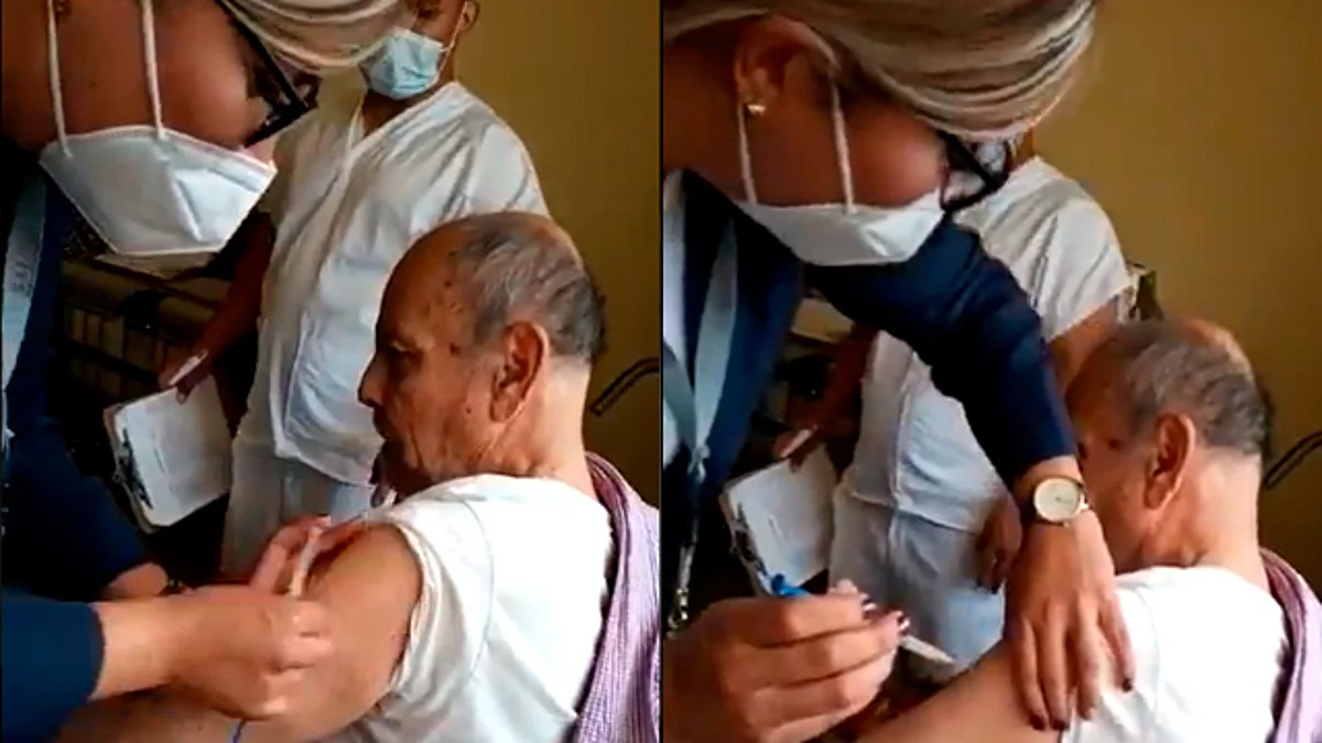 Abuelito grita y dice groserías al recibir vacuna contra Covid-19