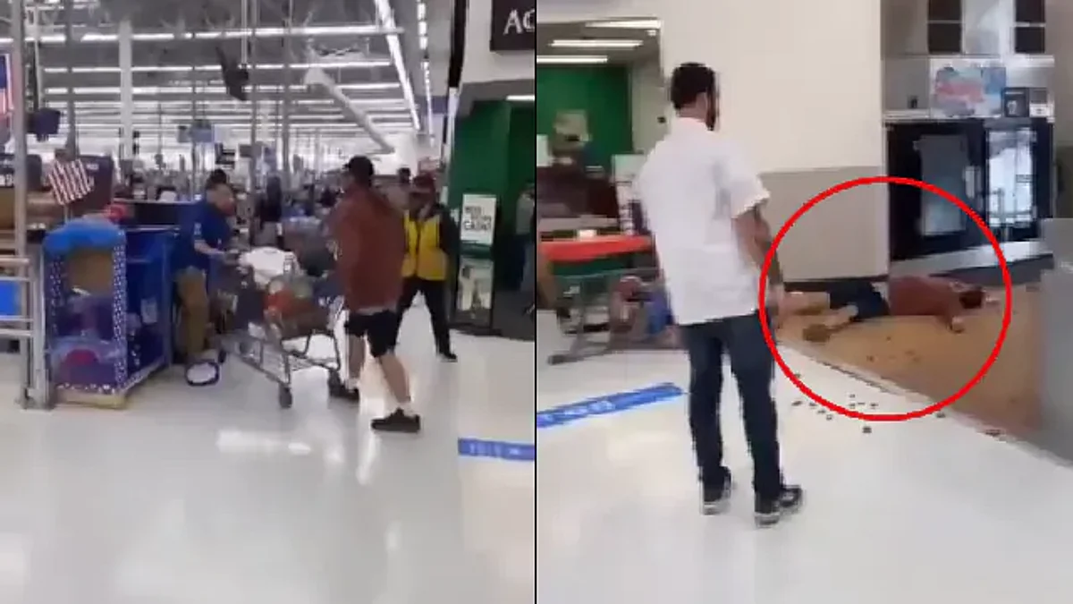 Cliente escupe a empleado de Walmart; éste le da un golpe y lo noquea