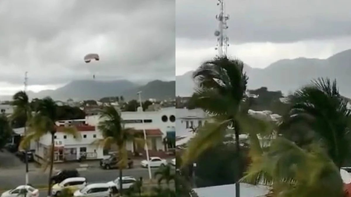 Paracaidas se rompe y joven vuela sin control; captan su caída